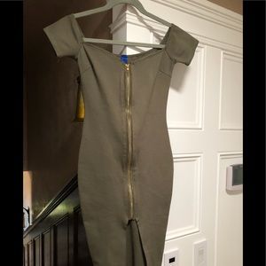 Lac Bleu green zip front fitted dress Sz Sm